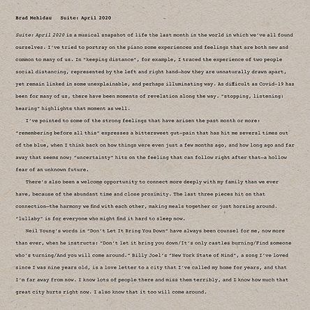 NONESUCH RECORDS - BRAD MEHLDAU: Suite April 2020 - LP