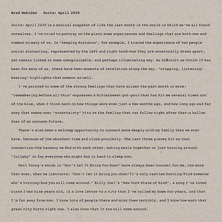 NONESUCH RECORDS - BRAD MEHLDAU: Suite April 2020 - LP